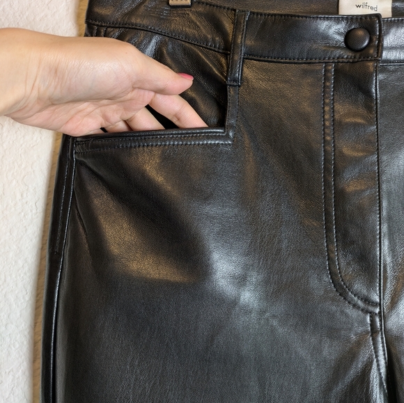 Aritzia Wilfred Beatrix High Waisted Flare Vegan Leather Pants Size 12 Black - Picture 4 of 11